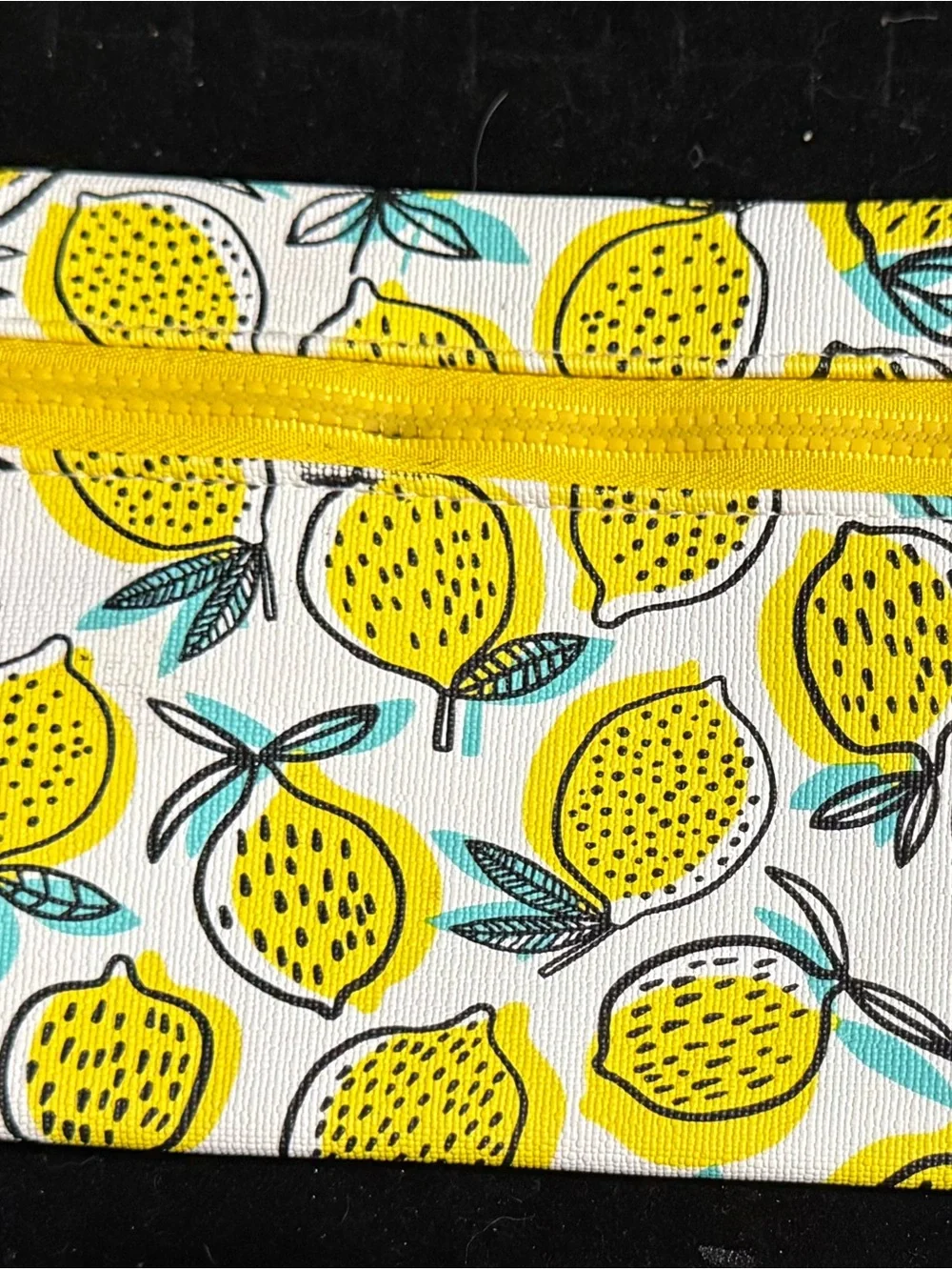 ipsy Lemon Print Cosmetic Bag in Yellow, White, Teal, Black